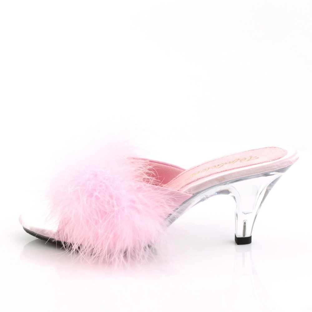 Fur Clear Heeled Mules High Heel Shoes